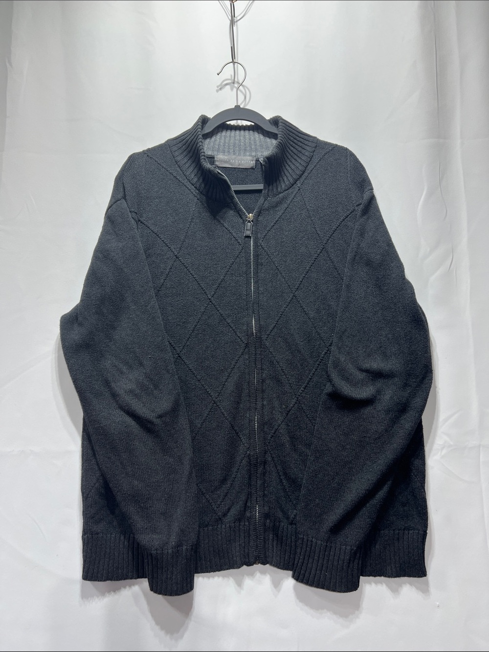 Oscar de la Renta Black Diamond-Knit Full-Zip Sweater
